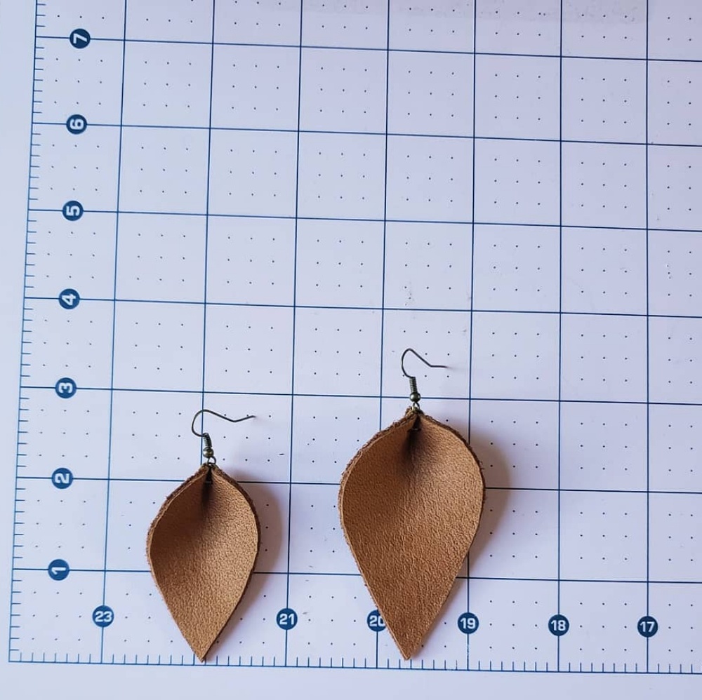 2 Inch | Brown Petal Leather Earrings - Picture 3 of 6
